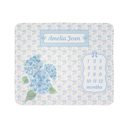 Baby Milestone Hydrangea Bows Fleece Sherpa Blanket