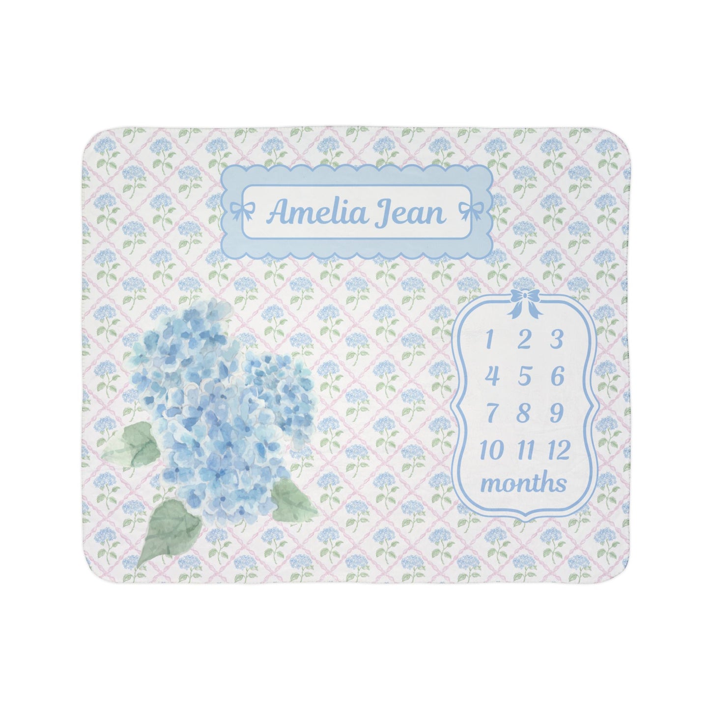 Baby Milestone Hydrangea Bows Fleece Sherpa Blanket
