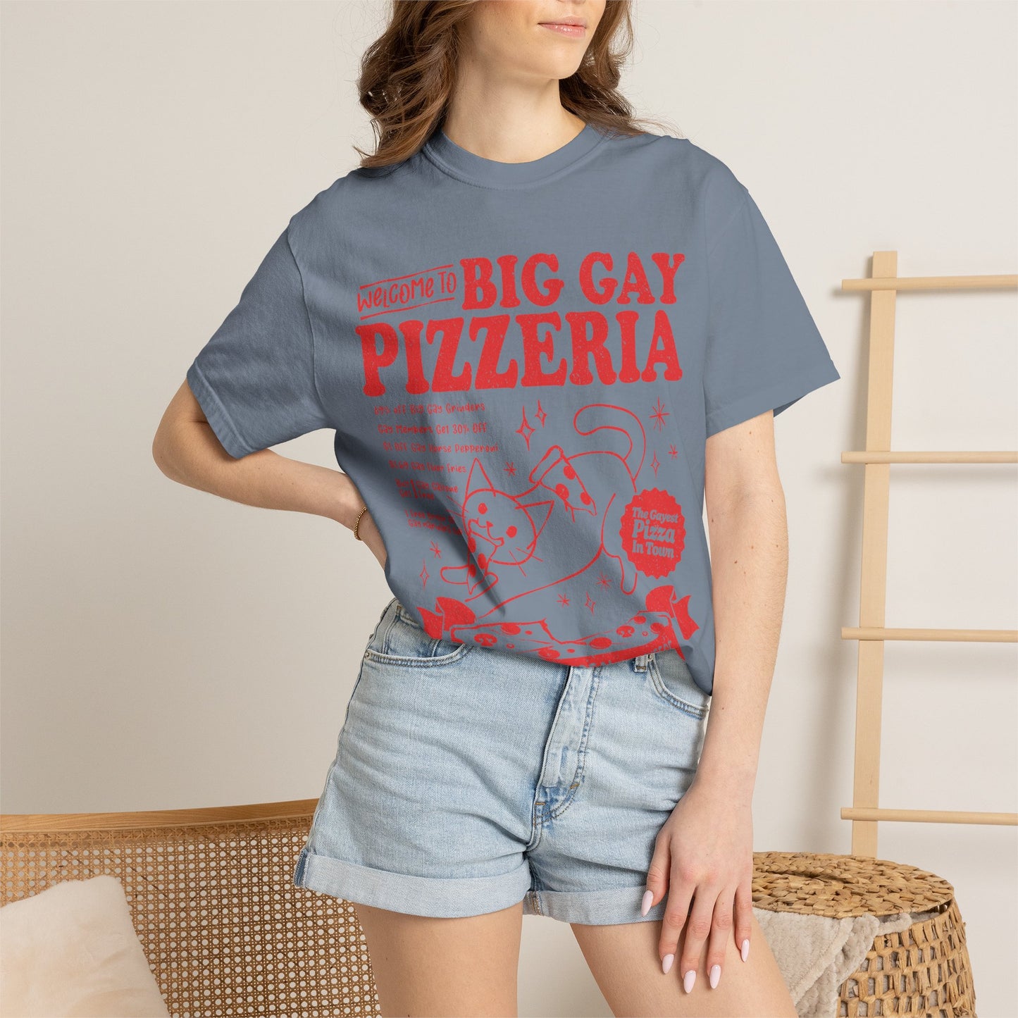 Comfort Colors Pride Shirt, Gay Shirt, LGBTQ Shirt, Lesbian Shirt, Inclusive Shirt, Trans Shirt, Cat Shirt, Subtle Gay, Big Gay Pizzeria Tee