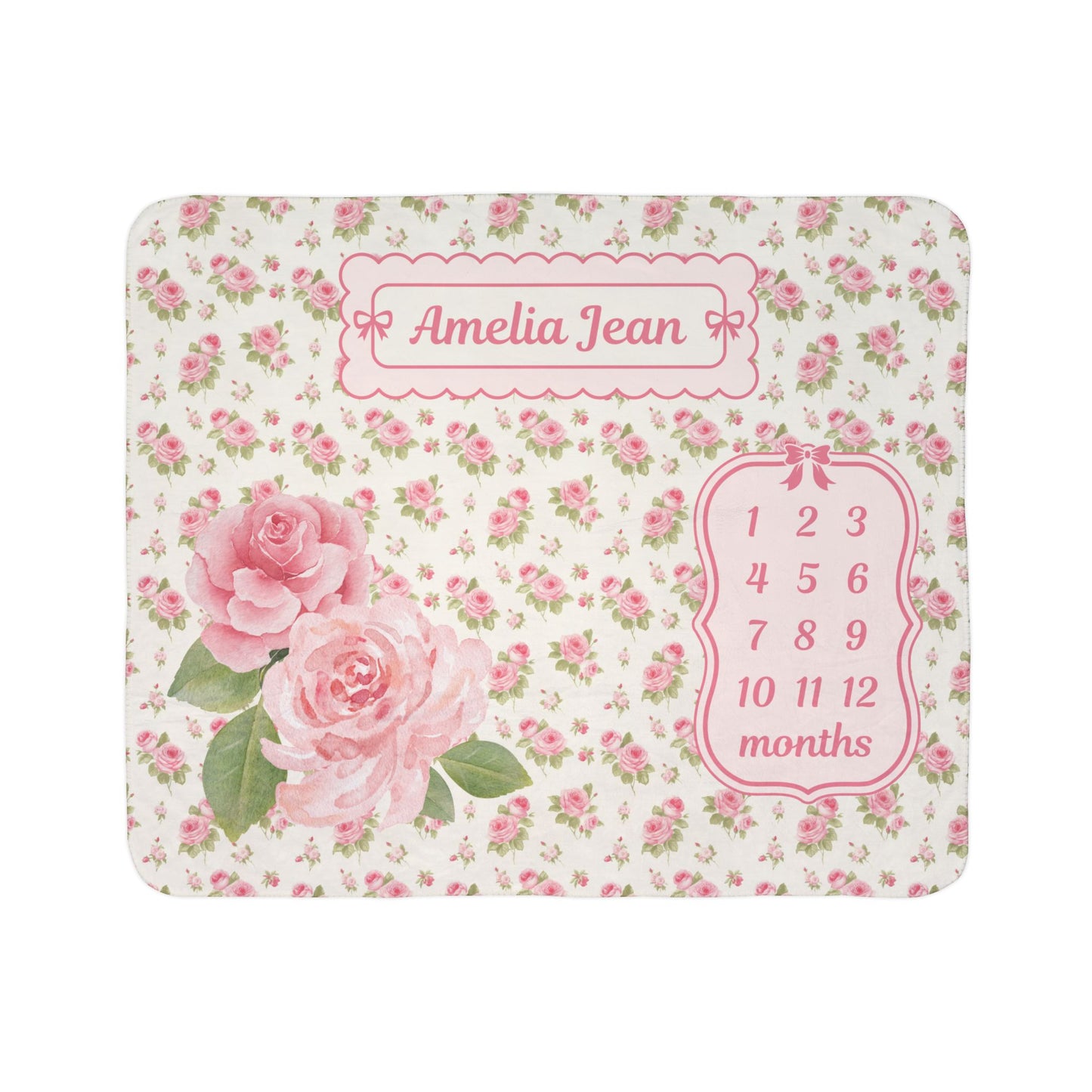 Baby Milestone Cottage Rose Fleece Sherpa Blanket