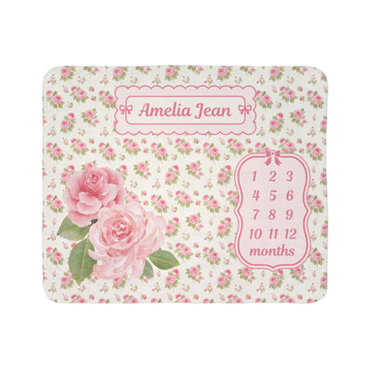 Baby Milestone Cottage Rose Fleece Sherpa Blanket