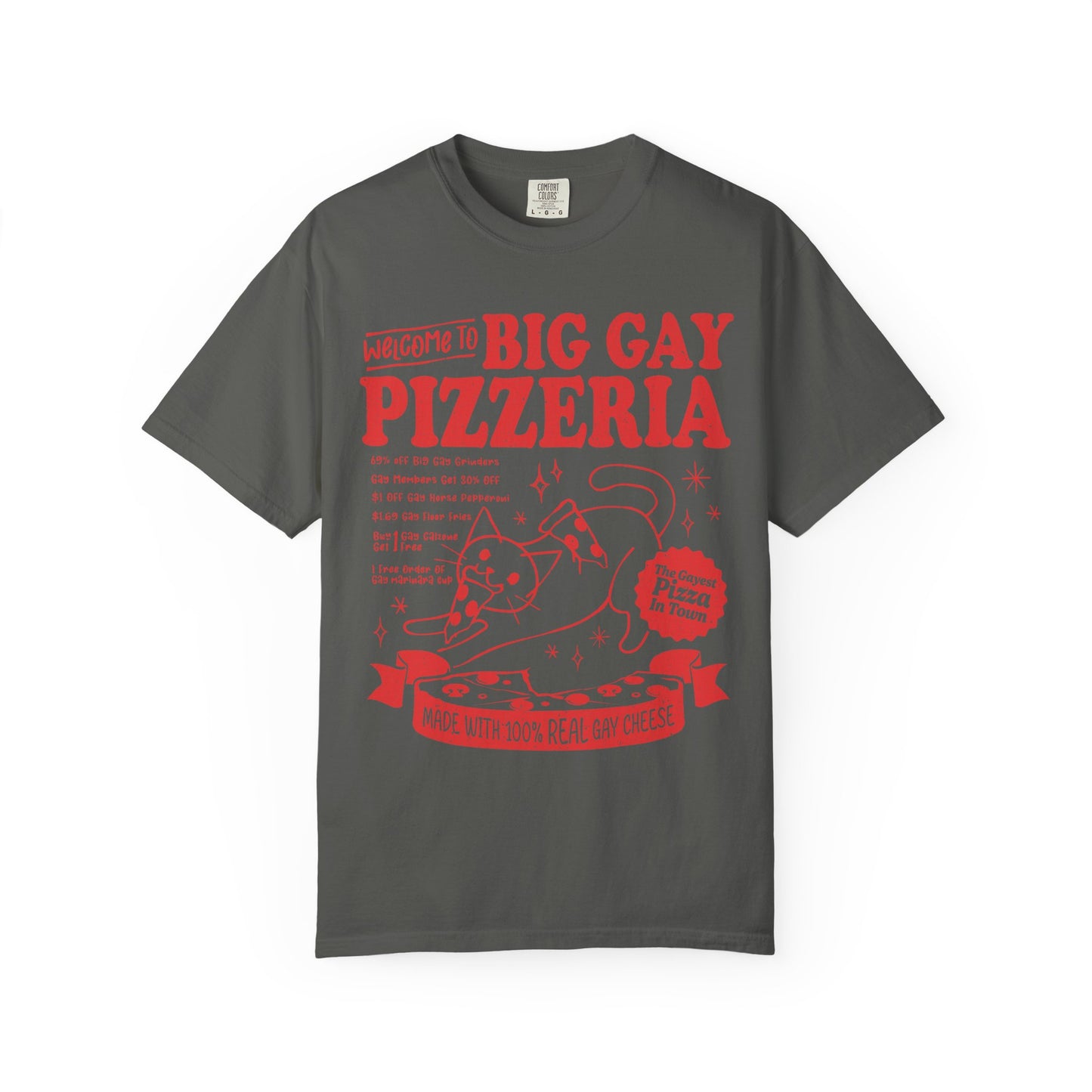Comfort Colors Pride Shirt, Gay Shirt, LGBTQ Shirt, Lesbian Shirt, Inclusive Shirt, Trans Shirt, Cat Shirt, Subtle Gay, Big Gay Pizzeria Tee