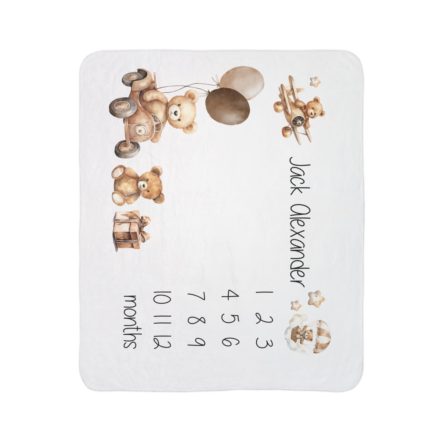 Baby Milestone Watercolor Teddy Fleece Sherpa Blanket