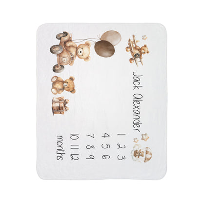 Baby Milestone Watercolor Teddy Fleece Sherpa Blanket
