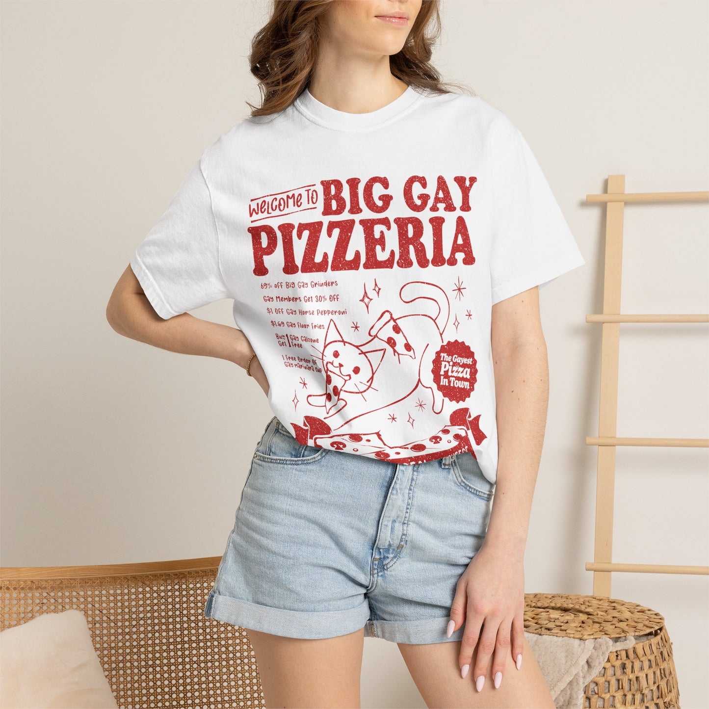 Comfort Colors Pride Shirt, Gay Shirt, LGBTQ Shirt, Lesbian Shirt, Inclusive Shirt, Trans Shirt, Cat Shirt, Subtle Gay, Big Gay Pizzeria Tee