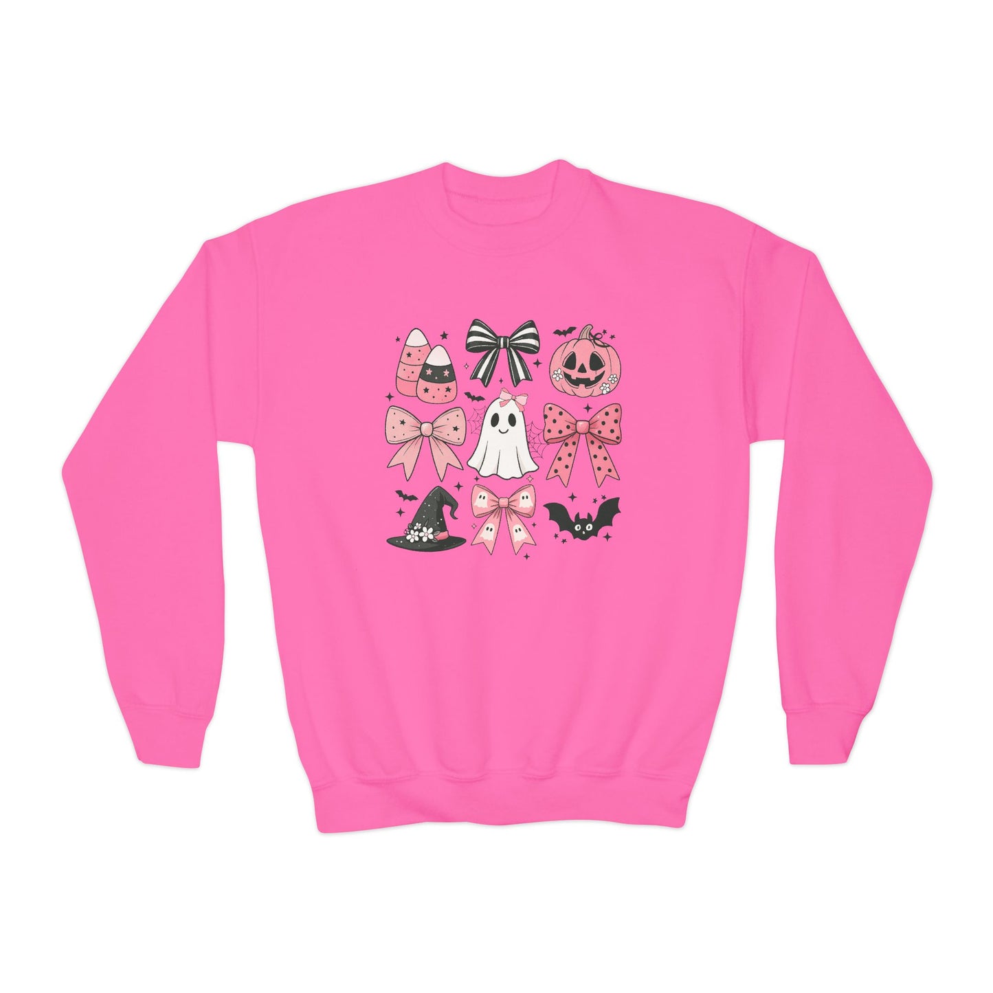 Youth Crewneck SweatshirtHalloween Sweatshirt Pink Bow Coquette Halloween Sweater Pumpkin Ghost Pullover Fall Spooky