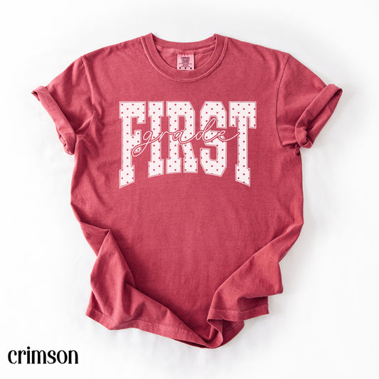 First Grade Comfort Colors® Youth Shirt Blue Polka Dots Tee Cottagecore Aesthetic Kids 1st Grader TShirt For Back to School T-shirt