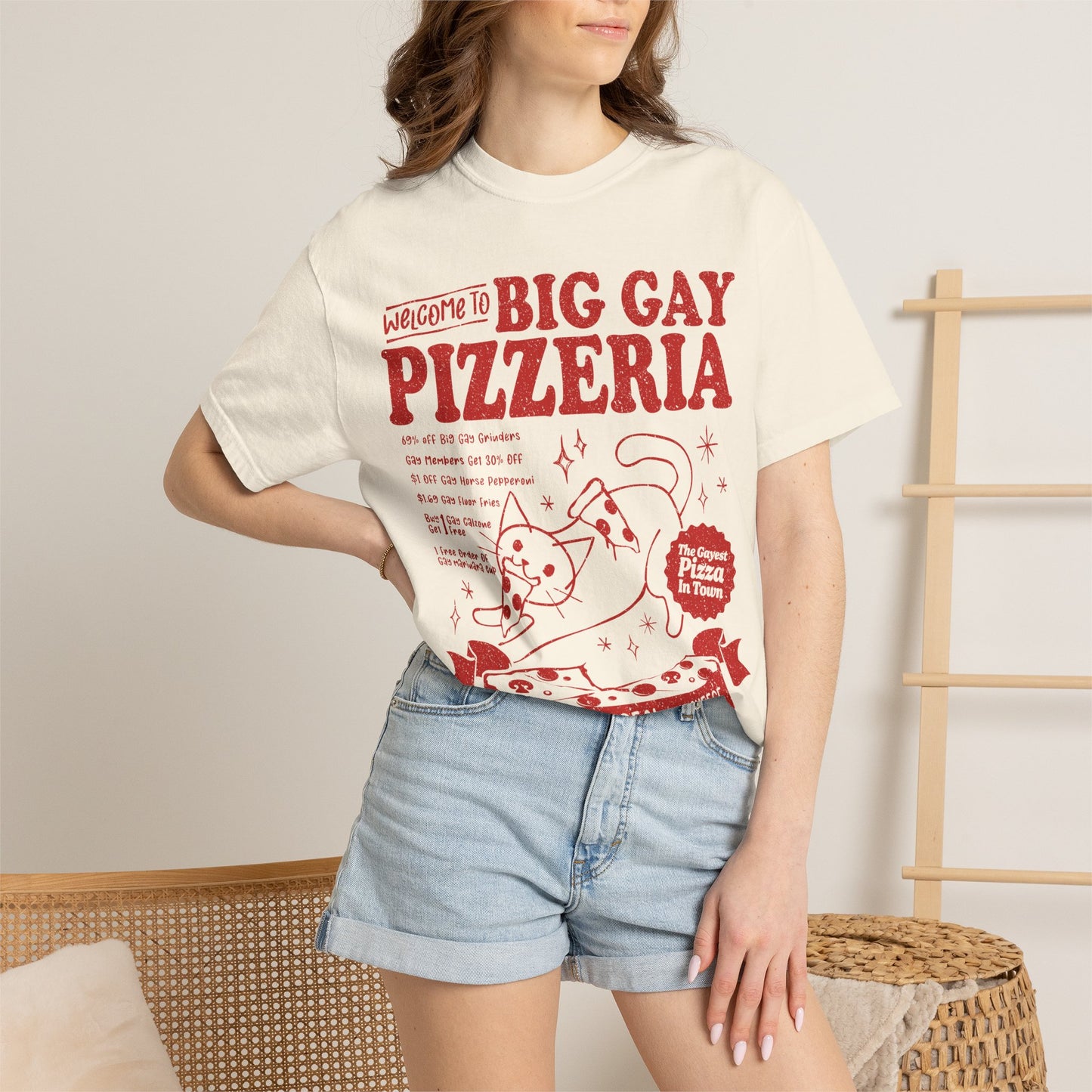 Comfort Colors Pride Shirt, Gay Shirt, LGBTQ Shirt, Lesbian Shirt, Inclusive Shirt, Trans Shirt, Cat Shirt, Subtle Gay, Big Gay Pizzeria Tee