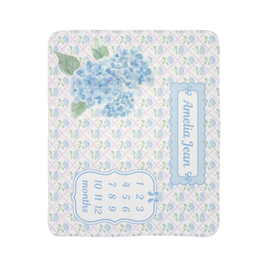 Baby Milestone Hydrangea Bows Fleece Sherpa Blanket