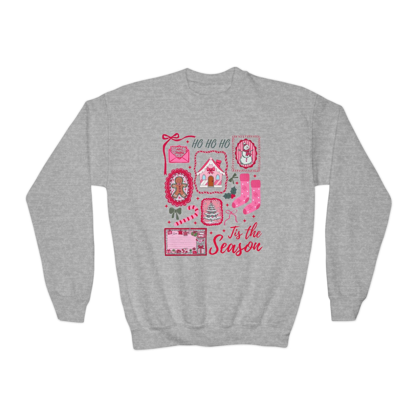 Youth Pink Christmas Sweatshirt Tis The Season Xmas Sweater Cute Girly Holiday Womens Pullover Candy Cane Bow Santa Tee Winter Crewneck