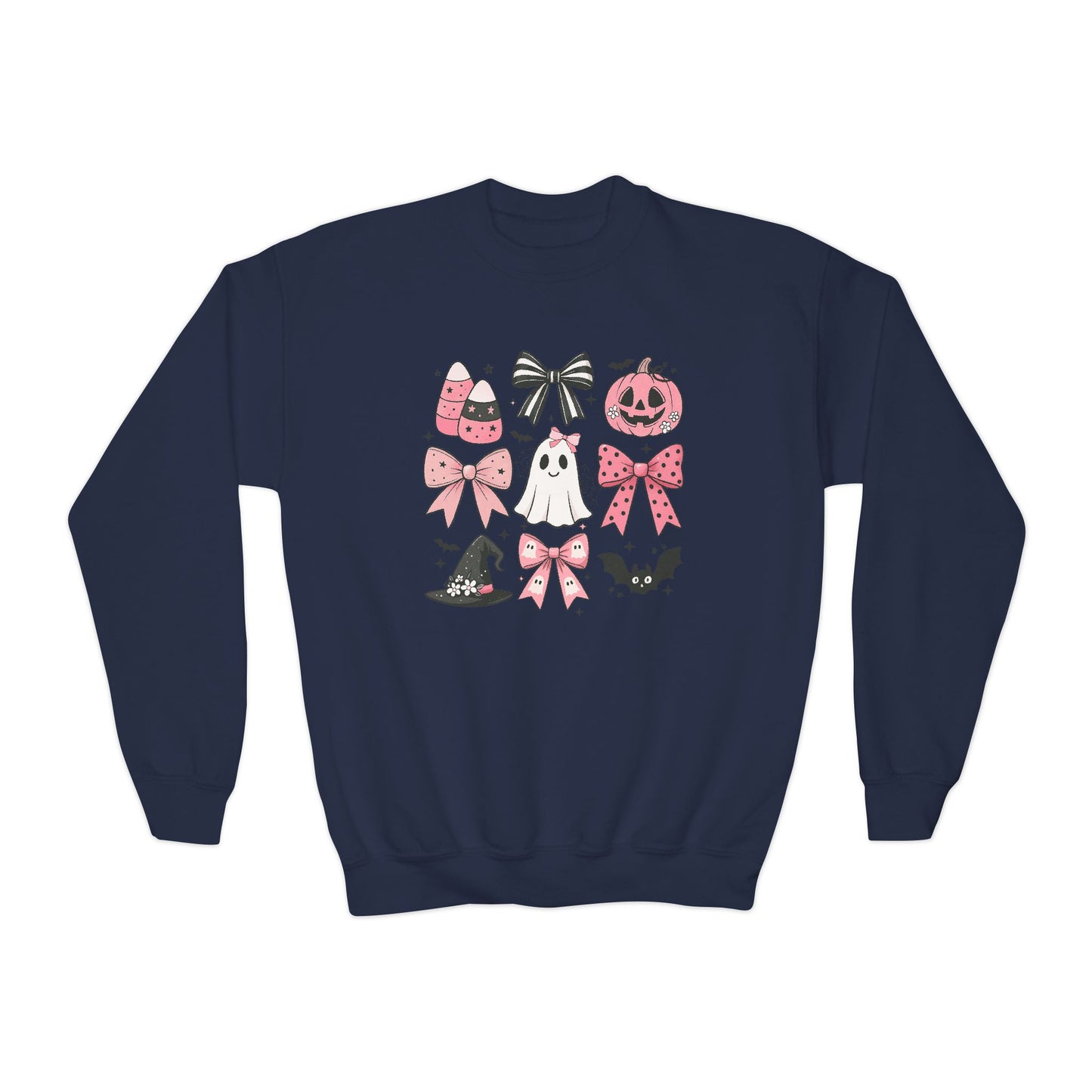 Youth Crewneck SweatshirtHalloween Sweatshirt Pink Bow Coquette Halloween Sweater Pumpkin Ghost Pullover Fall Spooky