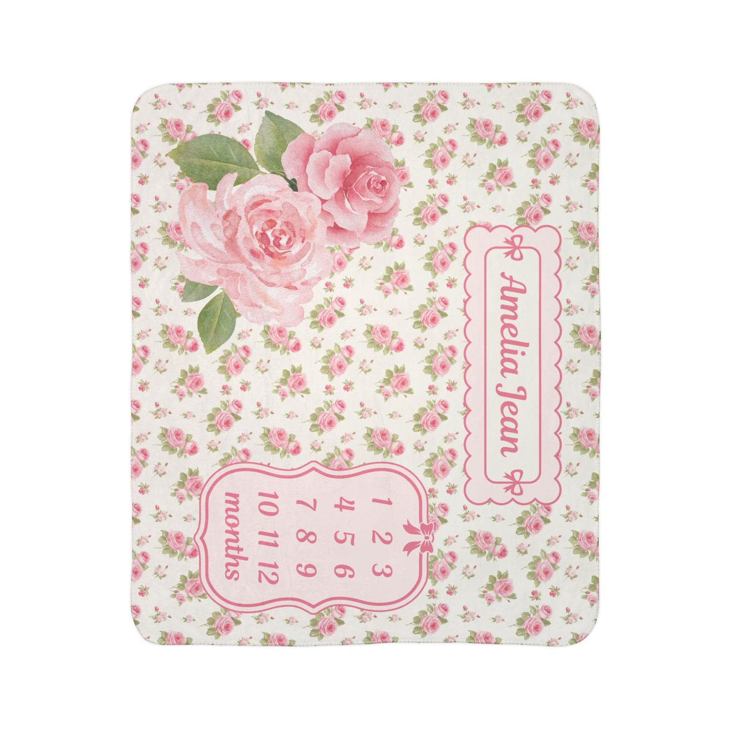 Baby Milestone Cottage Rose Fleece Sherpa Blanket