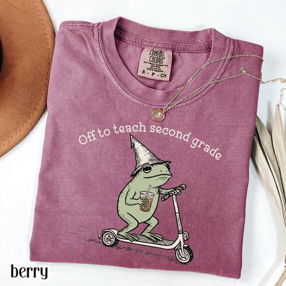 Comfort Colors® Second Grade Shirt 2nd Grade Teacher Back to School T-shirt Silly Off To Teach Frog Iced Coffee Tee Cute Elementary Teacher