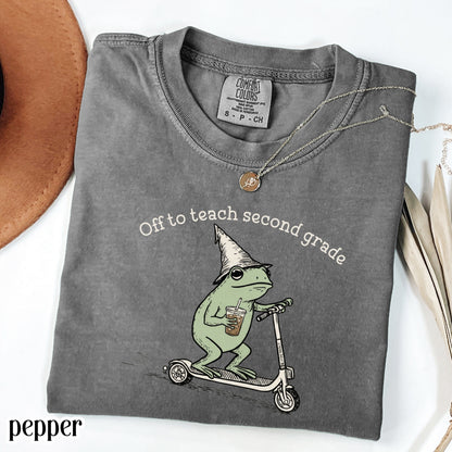 Comfort Colors® Second Grade Shirt 2nd Grade Teacher Back to School T-shirt Silly Off To Teach Frog Iced Coffee Tee Cute Elementary Teacher