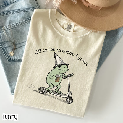 Comfort Colors® Second Grade Shirt 2nd Grade Teacher Back to School T-shirt Silly Off To Teach Frog Iced Coffee Tee Cute Elementary Teacher