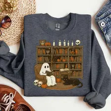 Ghost Reading Bookish Halloween Gildan Sweatshirt