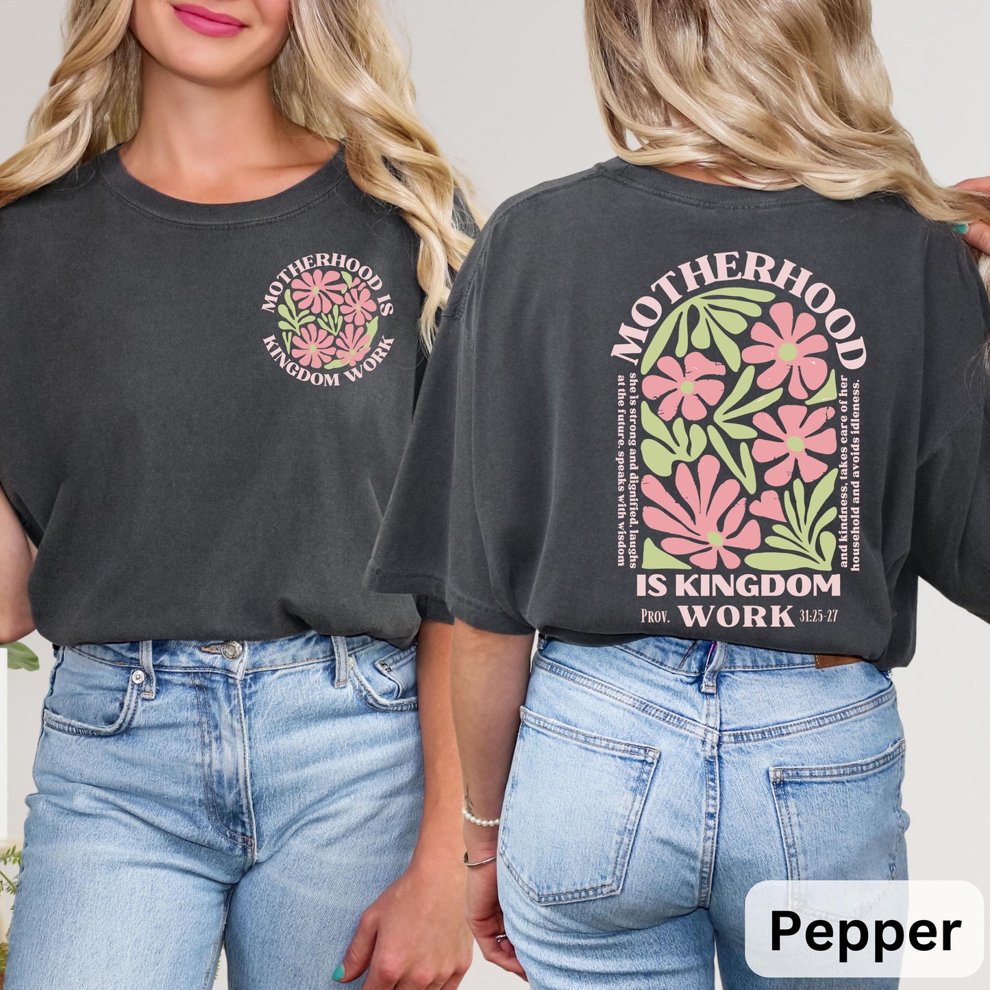 Motherhood Is Kingdom Work Shirt, Pink Christian Mom Shirt, Mother's Day Shirt, Mother Gift, Retro Christian Mom Shirt, religious motherhood