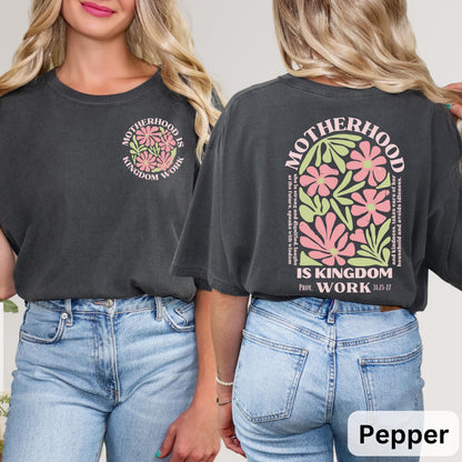 Motherhood Is Kingdom Work Shirt, Pink Christian Mom Shirt, Mother's Day Shirt, Mother Gift, Retro Christian Mom Shirt, religious motherhood