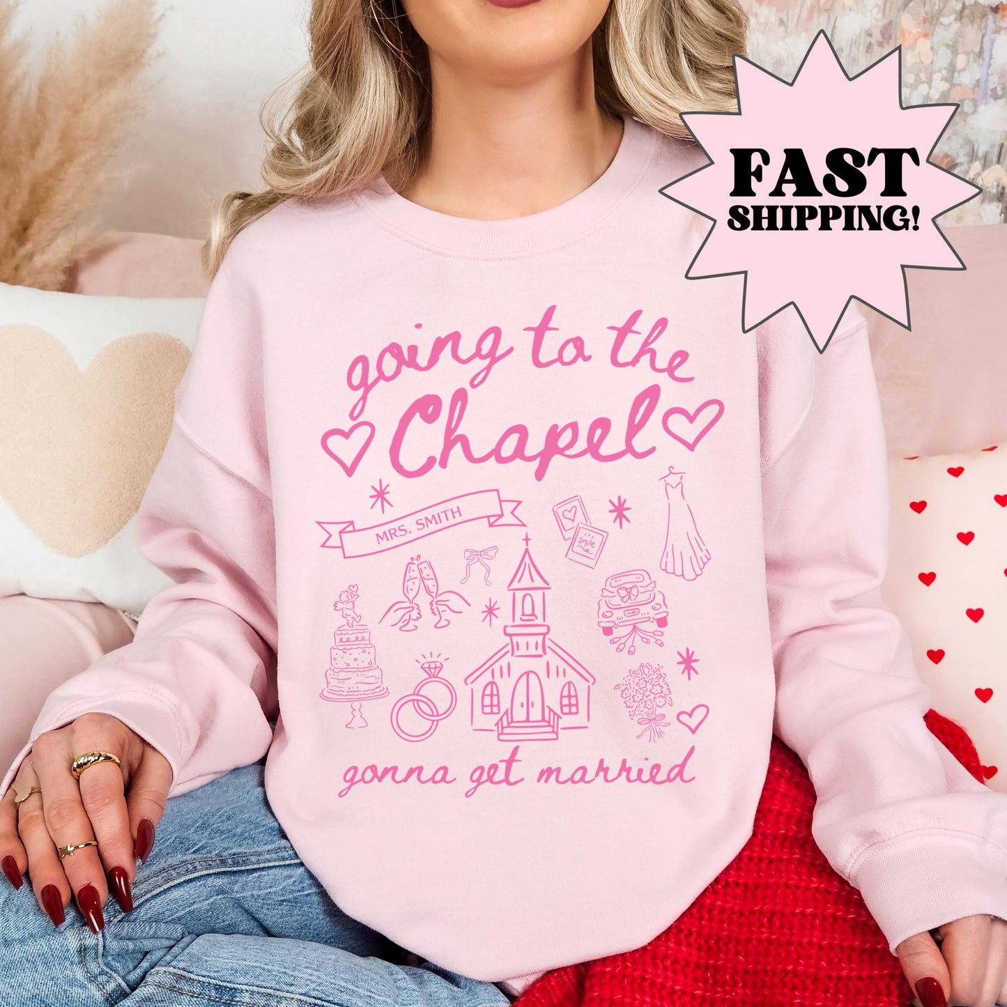 Personalized Going to the Chapel Gonna Get Married Sweater, Bachelorette Sweater, Doodle Coquette Wedding Bride Sweater, Bow Sweater