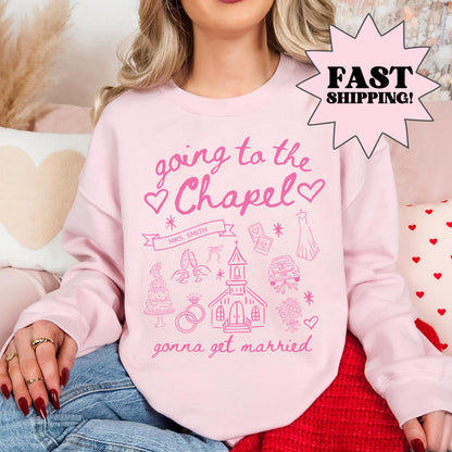 Personalized Going to the Chapel Gonna Get Married Sweater, Bachelorette Sweater, Doodle Coquette Wedding Bride Sweater, Bow Sweater