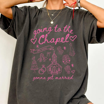 Comfort Colors Bachelorette Shirt, Personalized Going to the Chapel Gonna Get Married Shirt, Doodle Coquette Wedding Bride Tshirt