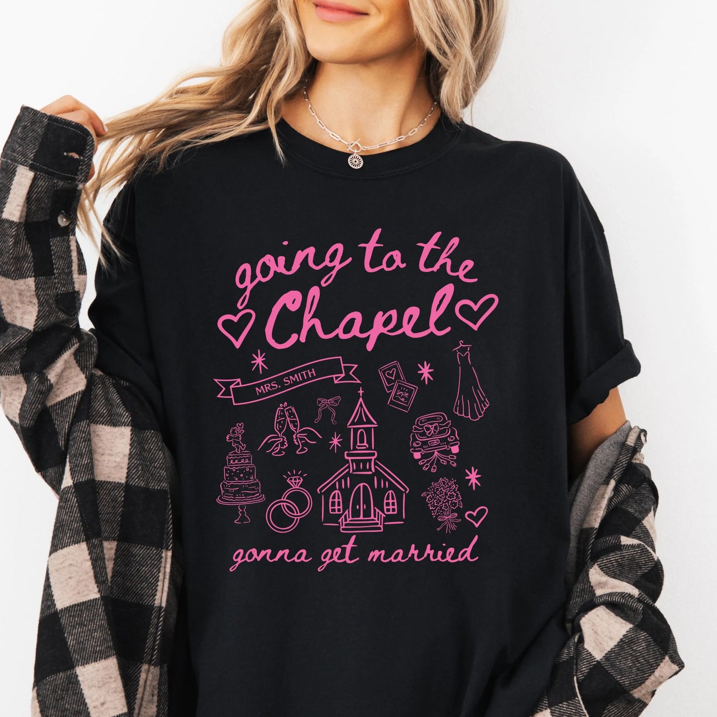 Comfort Colors Bachelorette Shirt, Personalized Going to the Chapel Gonna Get Married Shirt, Doodle Coquette Wedding Bride Tshirt