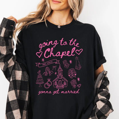 Comfort Colors Bachelorette Shirt, Personalized Going to the Chapel Gonna Get Married Shirt, Doodle Coquette Wedding Bride Tshirt