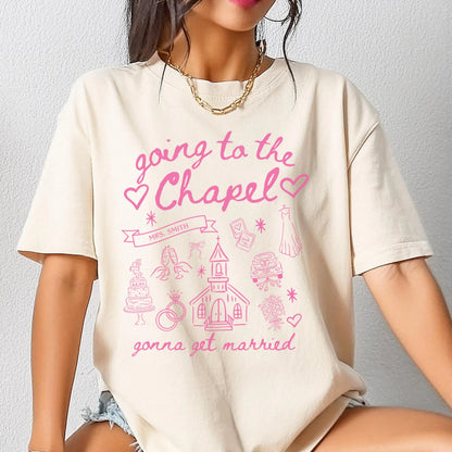 Comfort Colors Bachelorette Shirt, Personalized Going to the Chapel Gonna Get Married Shirt, Doodle Coquette Wedding Bride Tshirt