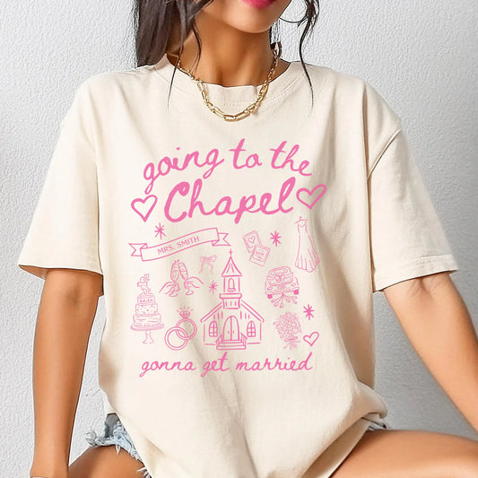 Comfort Colors Bachelorette Shirt, Personalized Going to the Chapel Gonna Get Married Shirt, Doodle Coquette Wedding Bride Tshirt