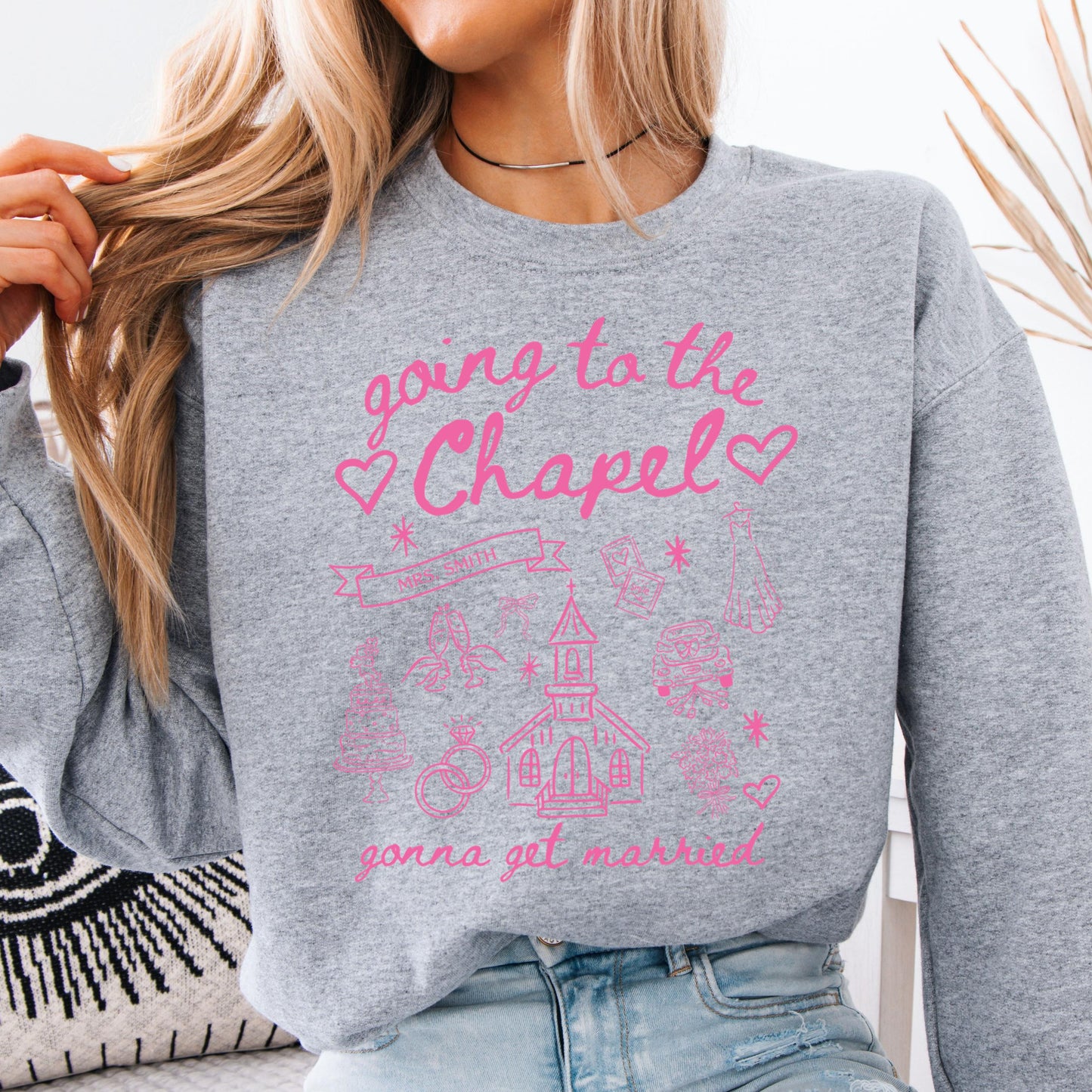 Doodle Coquette Wedding Bride Sweater, Personalized Going to the Chapel Gonna Get Married Sweater, Bachelorette Sweater, Bow Sweater