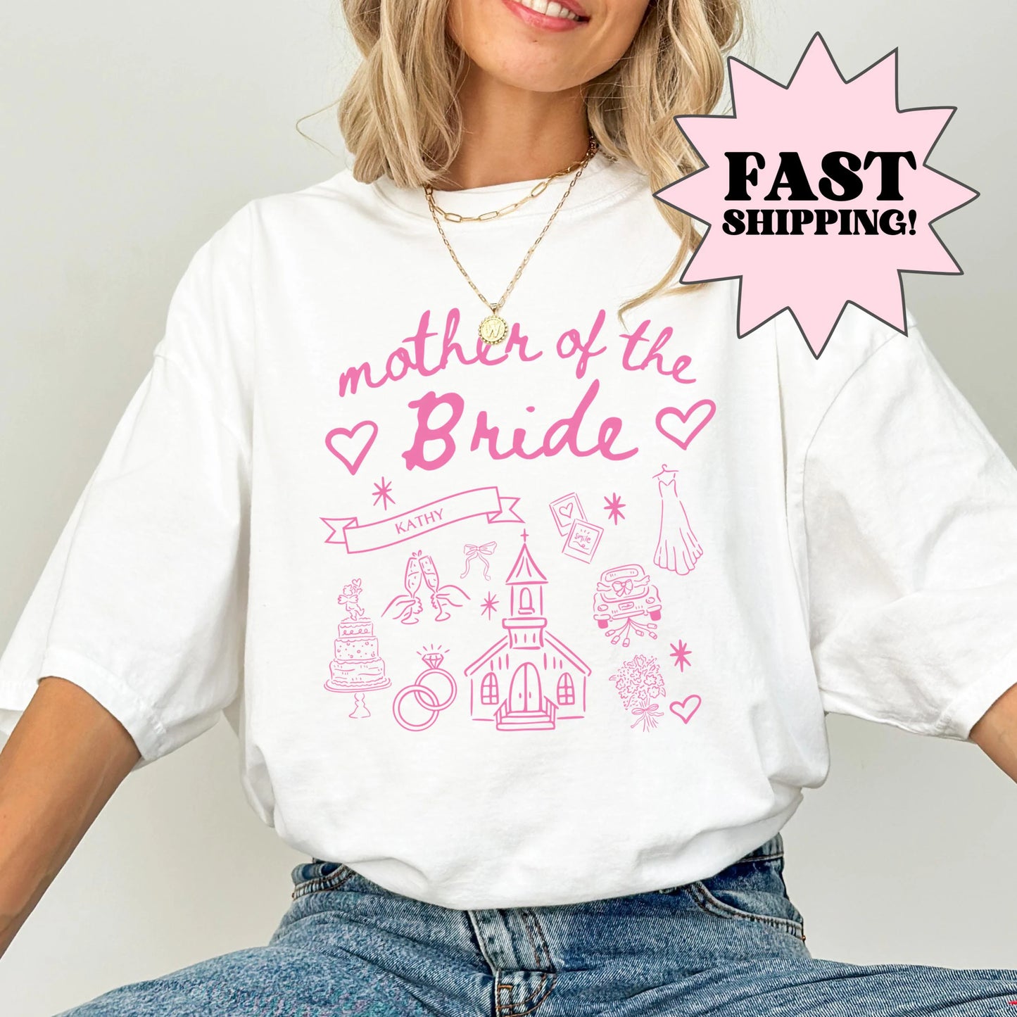 Mother of the Bride Comfort Colors Shirt, Personalized Going to the Chapel Gonna Get Married Shirt, Doodle Coquette Wedding Bride Tshirt