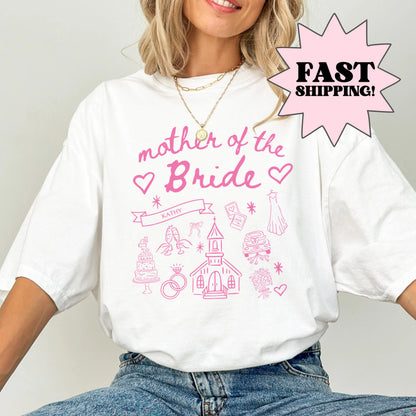 Mother of the Bride Comfort Colors Shirt, Personalized Going to the Chapel Gonna Get Married Shirt, Doodle Coquette Wedding Bride Tshirt