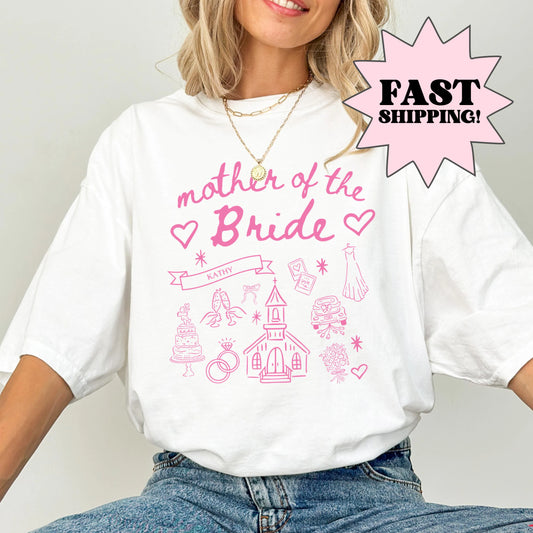 Mother of the Bride Comfort Colors Shirt, Personalized Going to the Chapel Gonna Get Married Shirt, Doodle Coquette Wedding Bride Tshirt