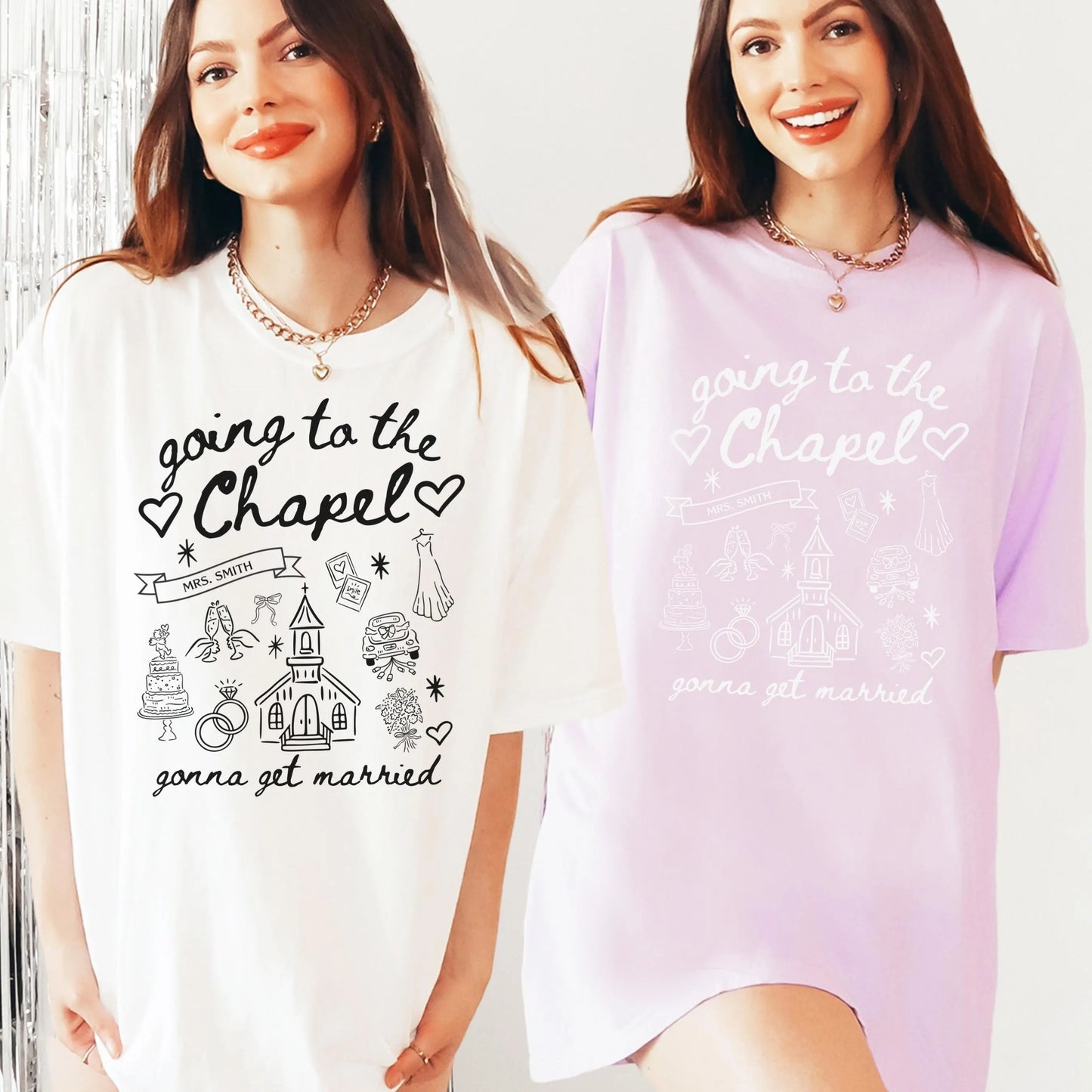 Comfort Colors Bachelorette Shirt, Personalized Going to the Chapel Gonna Get Married Shirt, Doodle Coquette Wedding Bride Tshirt