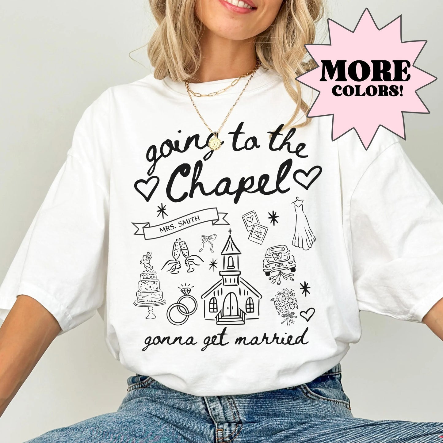 Comfort Colors Bachelorette Shirt, Personalized Going to the Chapel Gonna Get Married Shirt, Doodle Coquette Wedding Bride Tshirt