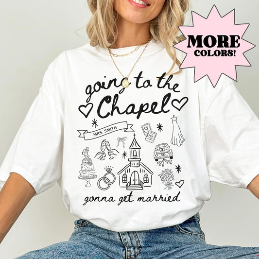 Comfort Colors Bachelorette Shirt, Personalized Going to the Chapel Gonna Get Married Shirt, Doodle Coquette Wedding Bride Tshirt