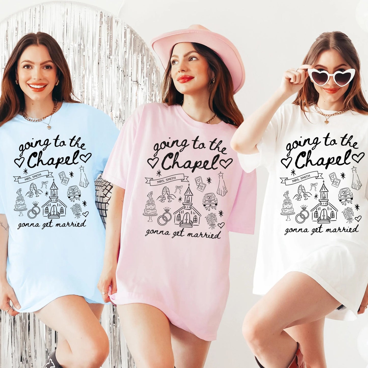 Comfort Colors Bachelorette Shirt, Personalized Going to the Chapel Gonna Get Married Shirt, Doodle Coquette Wedding Bride Tshirt