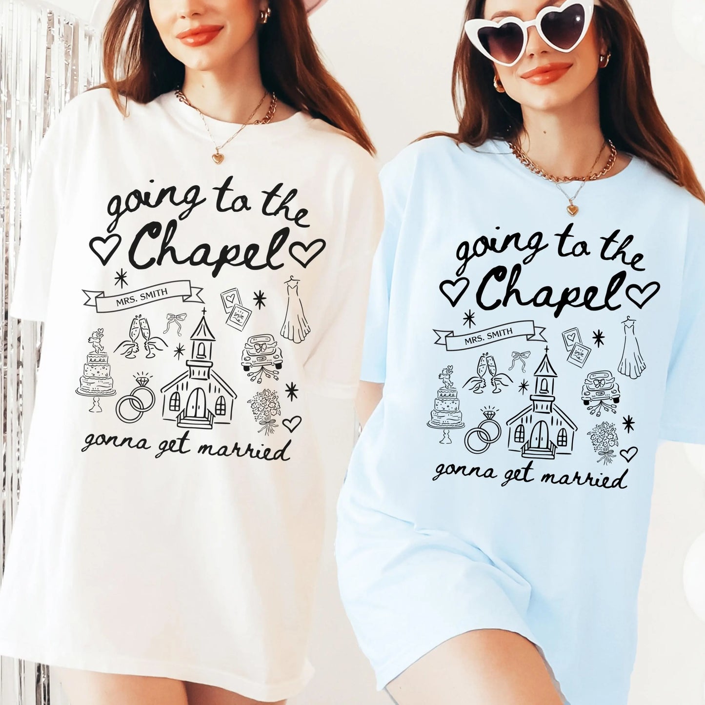 Comfort Colors Bachelorette Shirt, Personalized Going to the Chapel Gonna Get Married Shirt, Doodle Coquette Wedding Bride Tshirt
