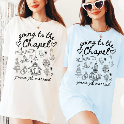 Comfort Colors Bachelorette Shirt, Personalized Going to the Chapel Gonna Get Married Shirt, Doodle Coquette Wedding Bride Tshirt