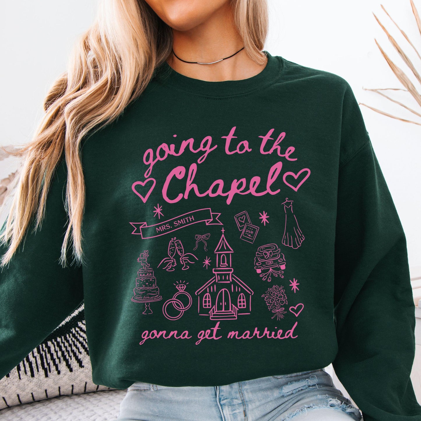 Personalized Going to the Chapel Gonna Get Married Sweater, Bachelorette Sweater, Doodle Coquette Wedding Bride Sweater, Bow Sweater