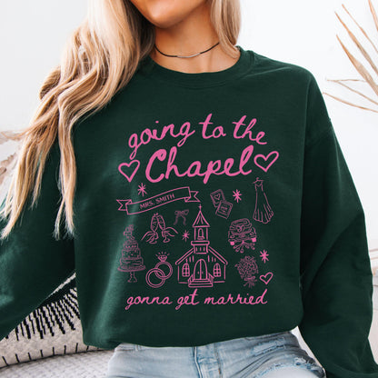 Personalized Going to the Chapel Gonna Get Married Sweater, Bachelorette Sweater, Doodle Coquette Wedding Bride Sweater, Bow Sweater