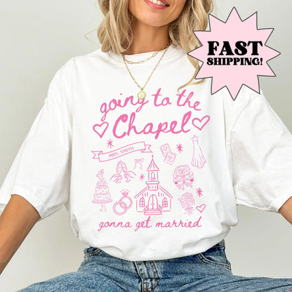 Comfort Colors Bachelorette Shirt, Personalized Going to the Chapel Gonna Get Married Shirt, Doodle Coquette Wedding Bride Tshirt