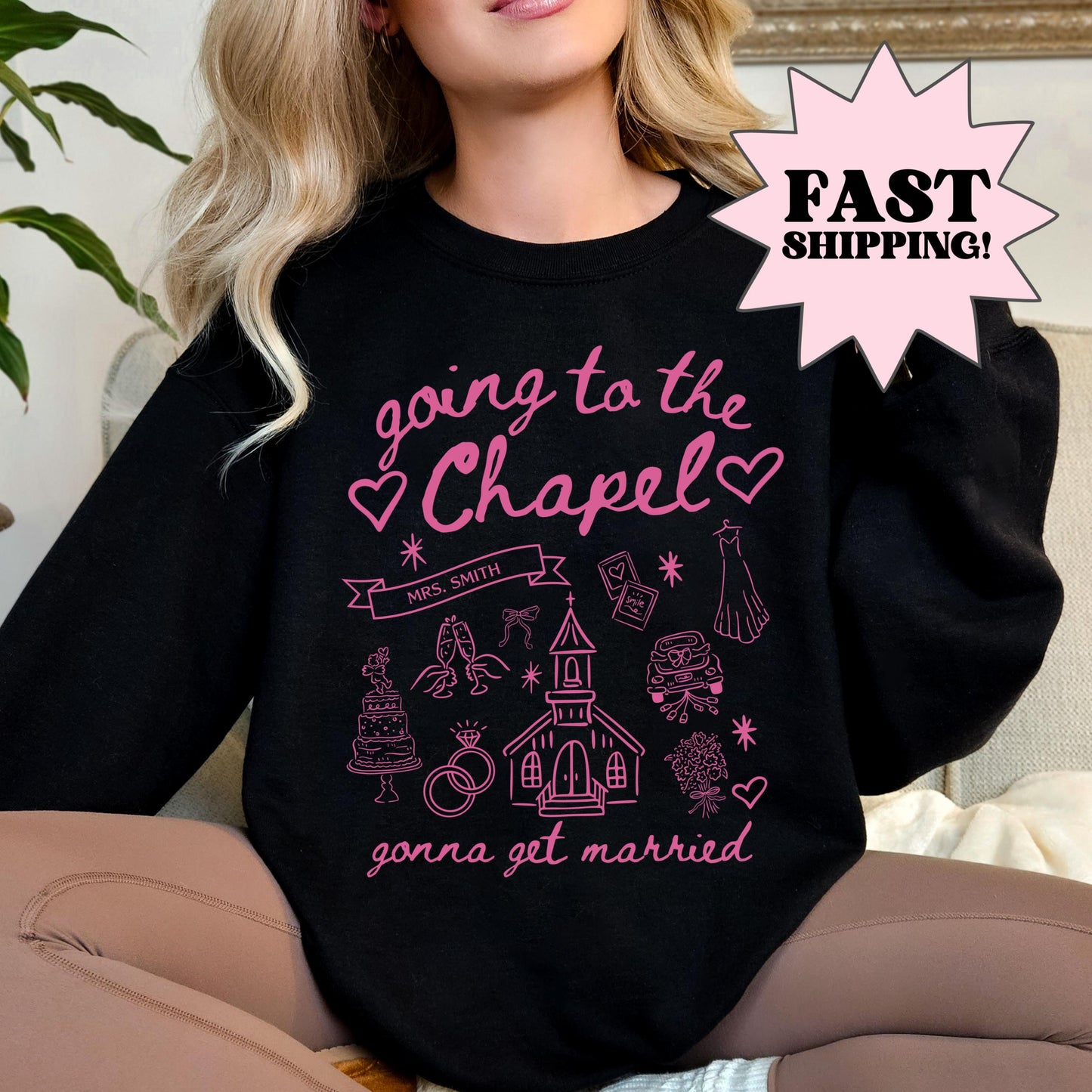 Doodle Coquette Wedding Bride Sweater, Personalized Going to the Chapel Gonna Get Married Sweater, Bachelorette Sweater, Bow Sweater