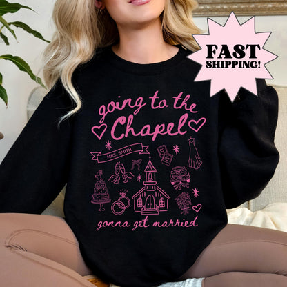 Doodle Coquette Wedding Bride Sweater, Personalized Going to the Chapel Gonna Get Married Sweater, Bachelorette Sweater, Bow Sweater