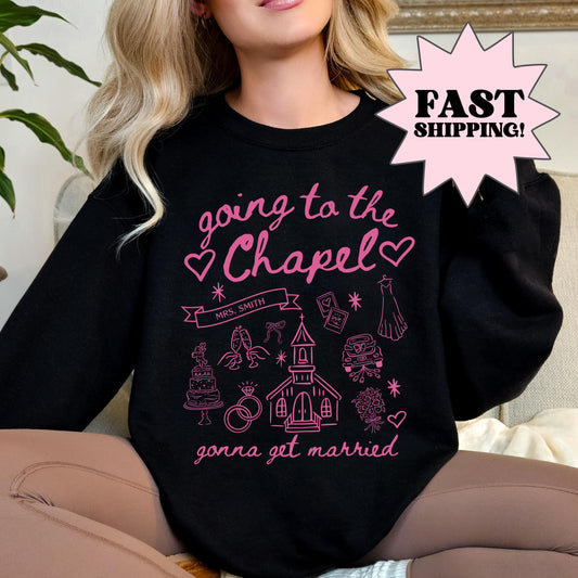 Doodle Coquette Wedding Bride Sweater, Personalized Going to the Chapel Gonna Get Married Sweater, Bachelorette Sweater, Bow Sweater