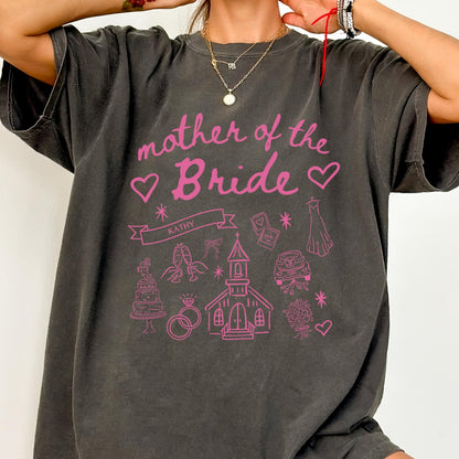 Mother of the Bride Comfort Colors Shirt, Personalized Going to the Chapel Gonna Get Married Shirt, Doodle Coquette Wedding Bride Tshirt