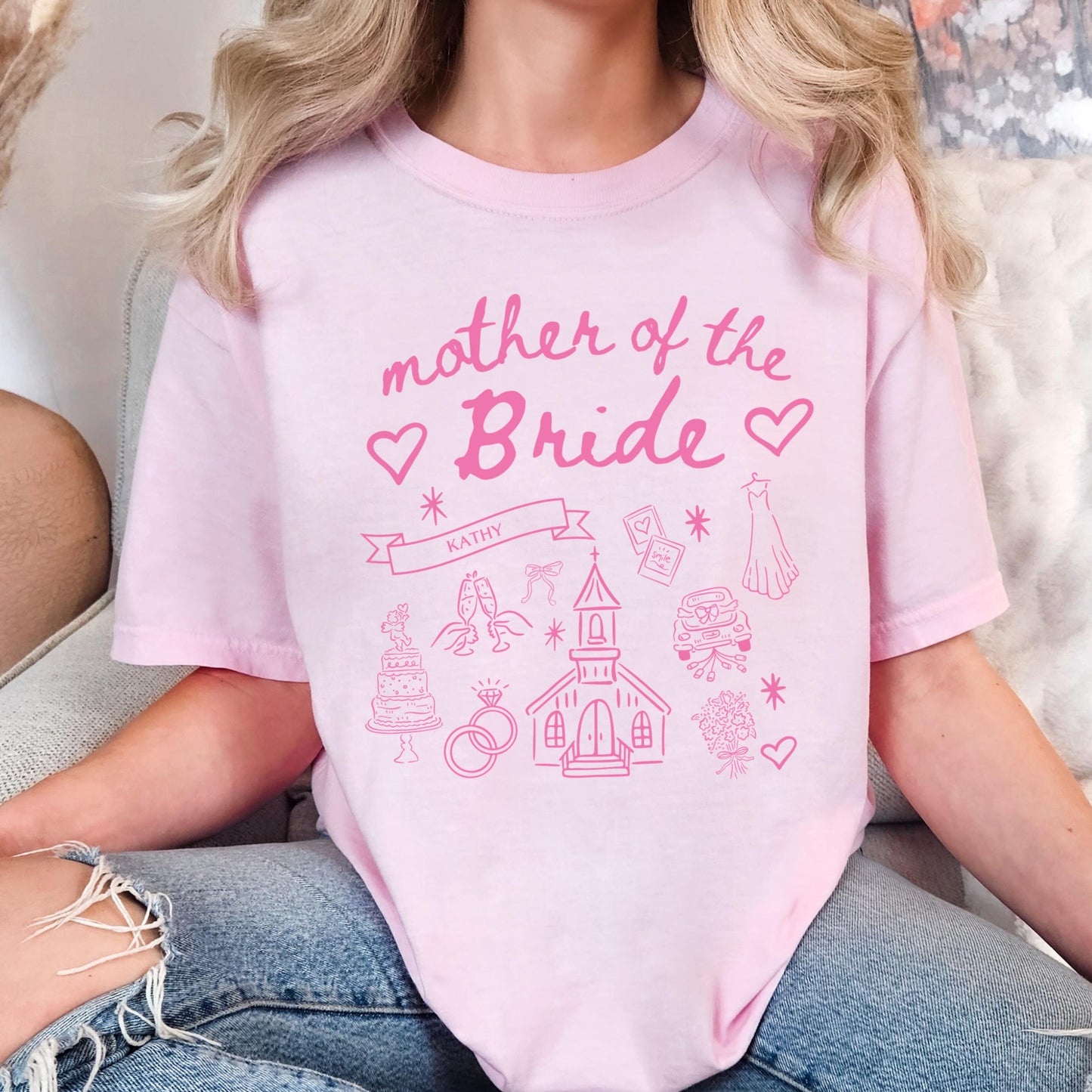 Mother of the Bride Comfort Colors Shirt, Personalized Going to the Chapel Gonna Get Married Shirt, Doodle Coquette Wedding Bride Tshirt