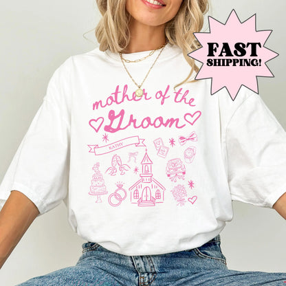 Mother of the Groom Comfort Colors Shirt, Personalized Going to the Chapel Gonna Get Married Shirt, Doodle Coquette Wedding Bride Tshirt