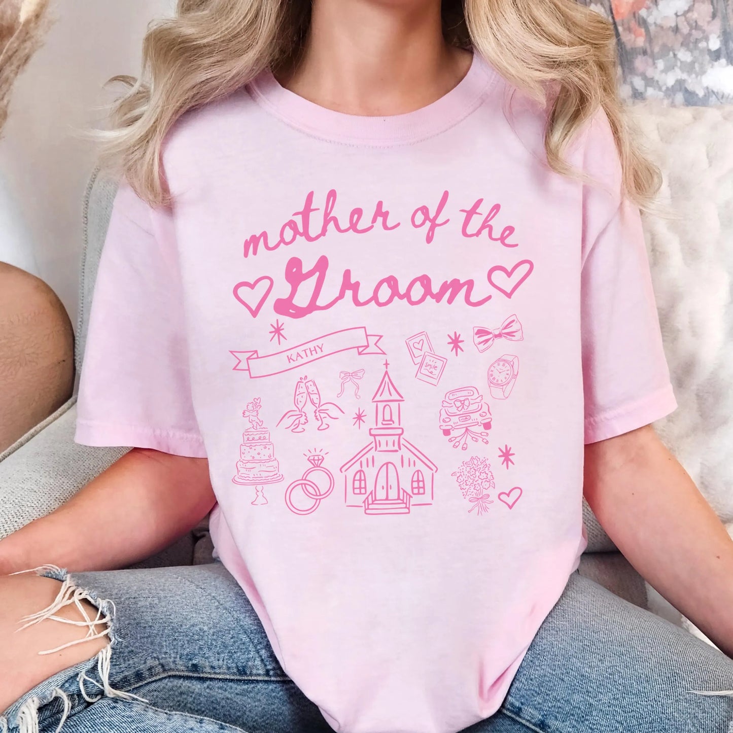 Mother of the Groom Comfort Colors Shirt, Personalized Going to the Chapel Gonna Get Married Shirt, Doodle Coquette Wedding Bride Tshirt