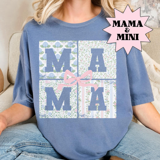 Mama Shirt, Bow Flower Mommy Me, Mama Mini Matching Shirts, Floral Mama Shirt, Mothers Day Gift, Roses Shirt, Comfort Colors, Gift for Mom